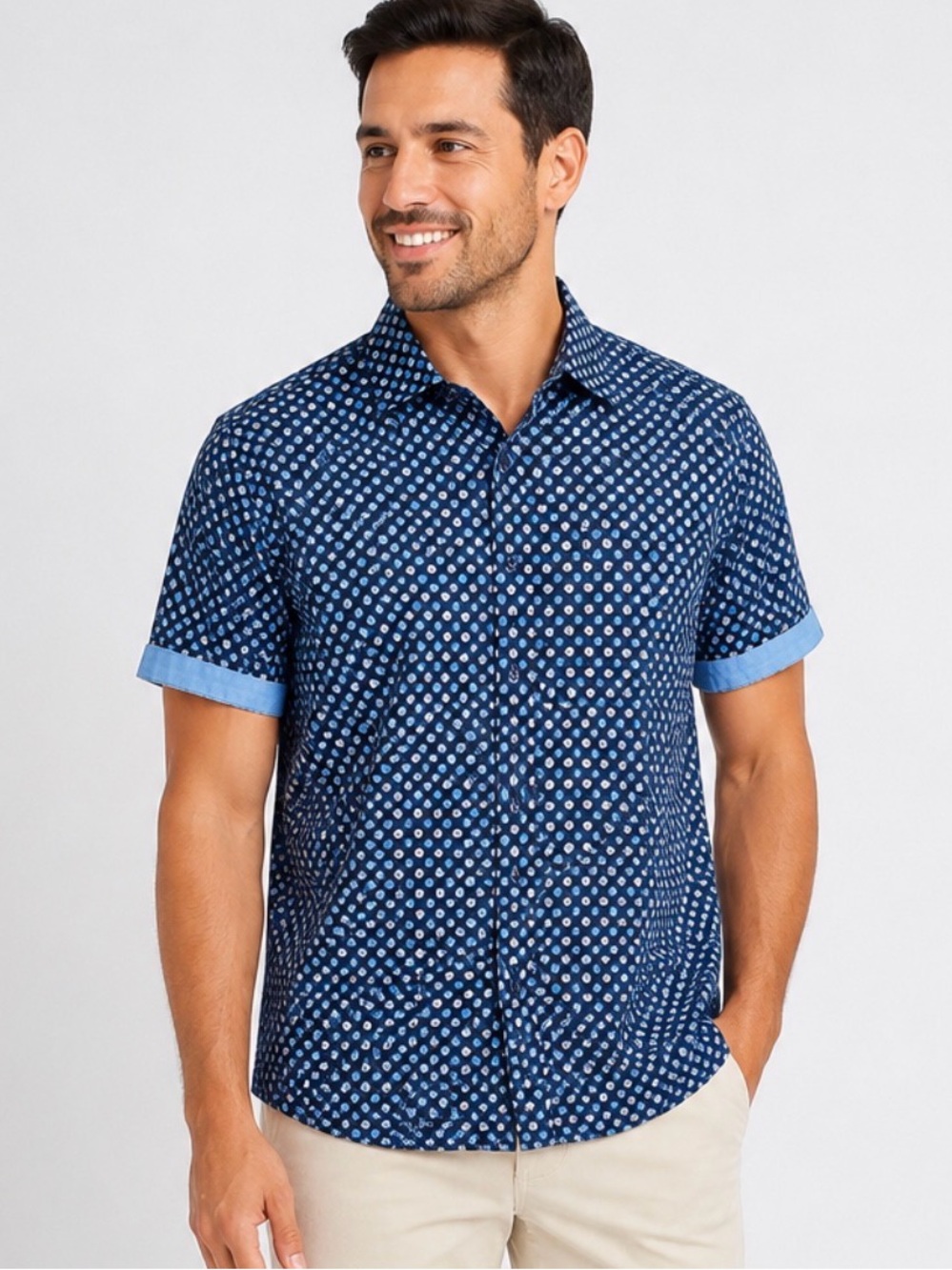 American Breed Navy Patterned Casual Shirt